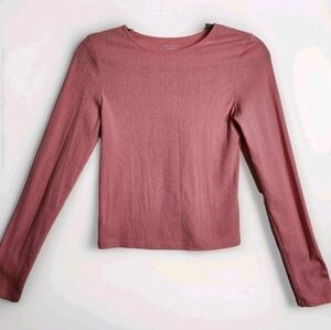 American Eagle Womens Top Medium Pink Pointelle Knit Long Sleeve Layering Shirt